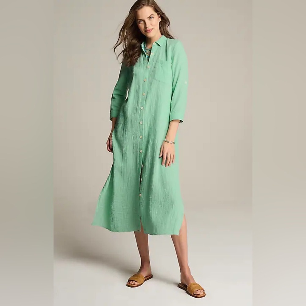NWT J. Jill cotton gauze cool aqua midi shirtdress sz xs - Picture 2 of 12